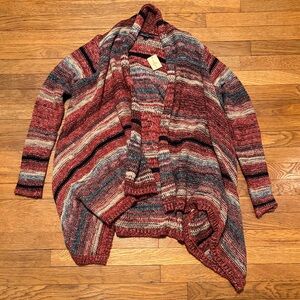 American Eagle Outfitters Red and Gray Striped Cardigan